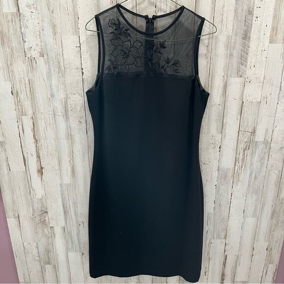 Black Mesh Floral Sheath Pencil Retro Dress - Picture 1 of 7